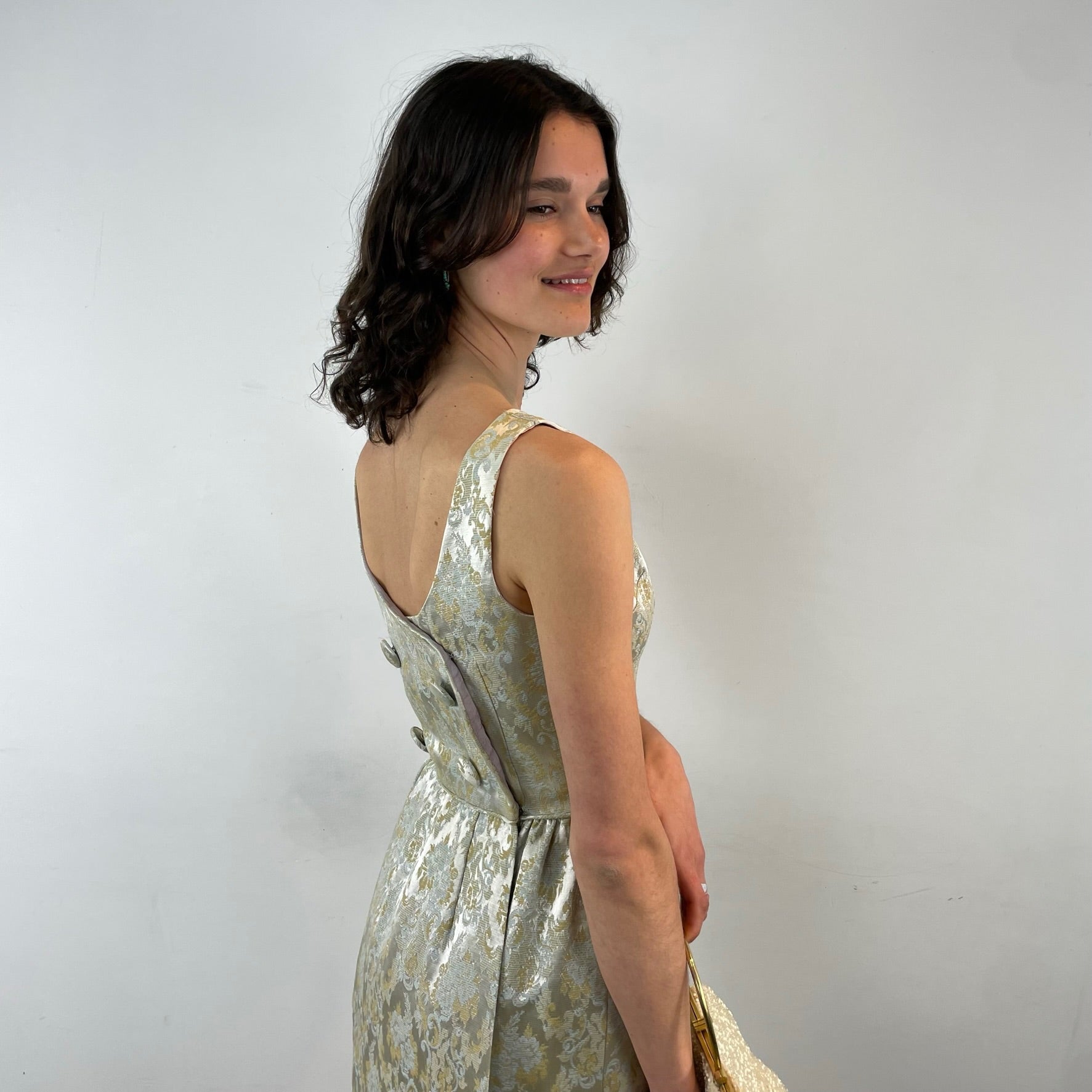 1960s Satin Brocade Sleeveless Gown Small