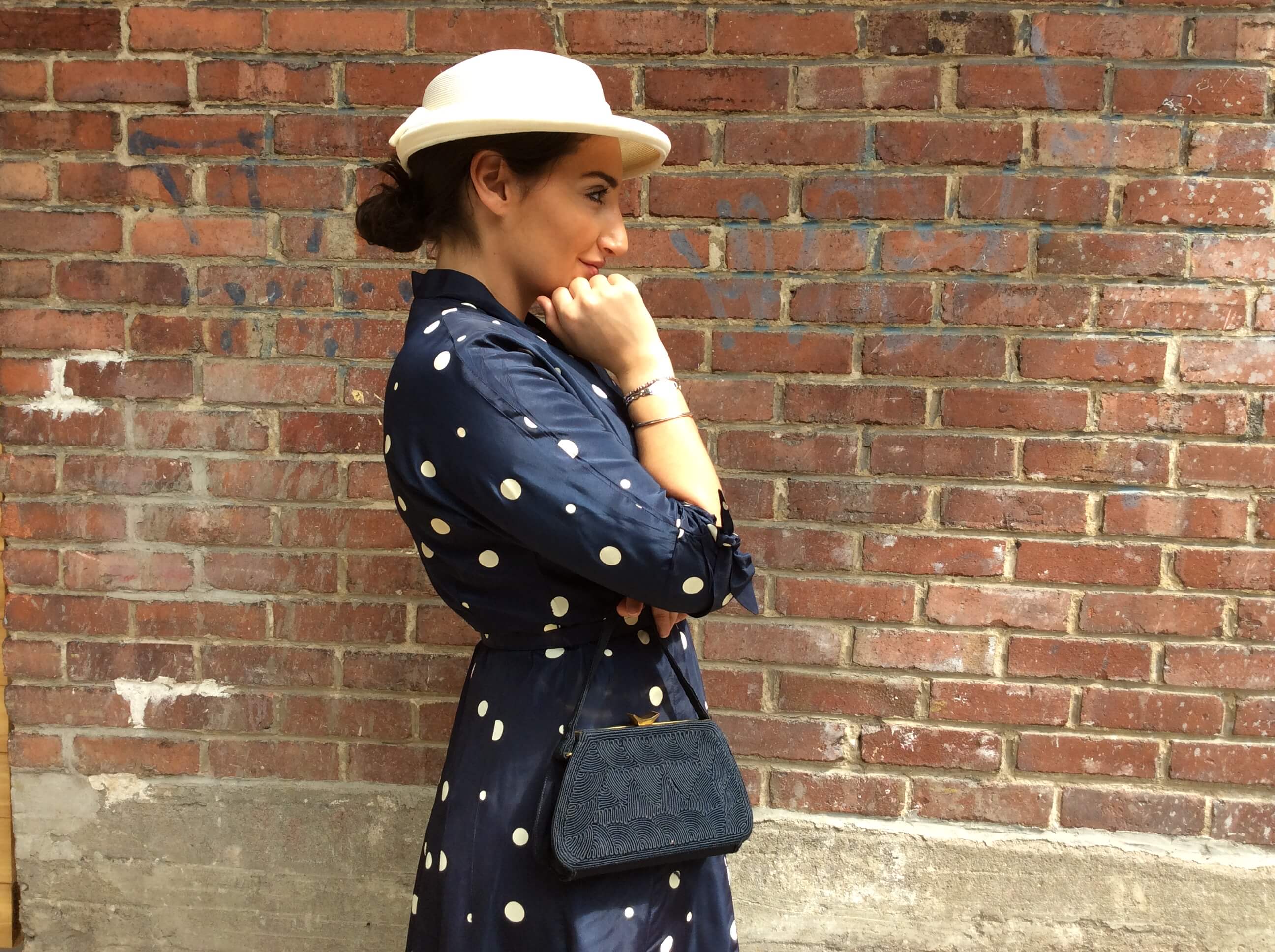 Robe en taffetas à pois des années 1950 Medium