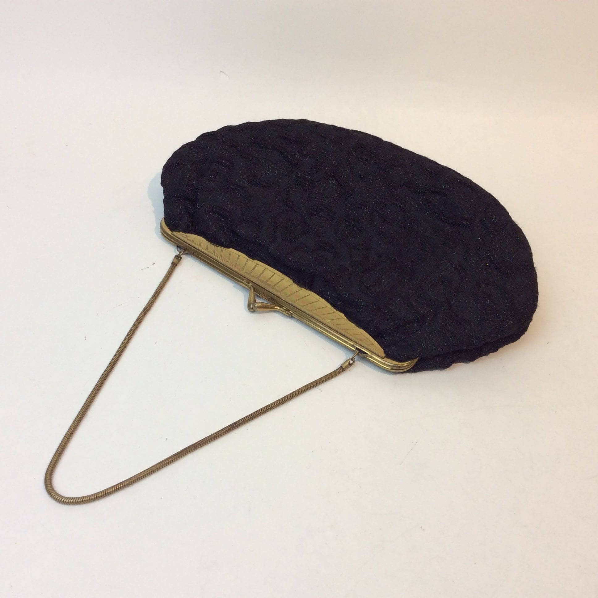 1950s Black Lurex Art Deco Inspired Evening Bag sold by bohemevintage.com Montreal 