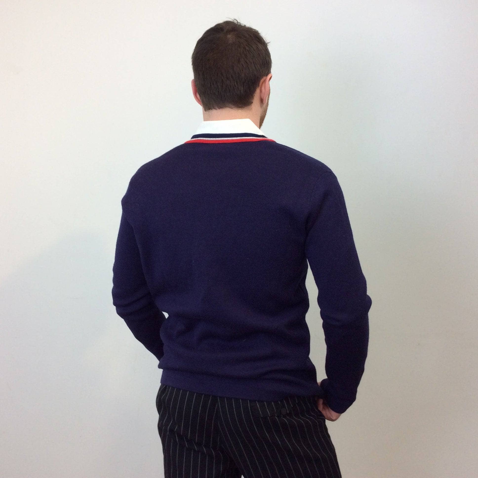 Back view of 1960s-70s Men's Air France Cardigan Size Small, sold by bohemevintage.com Montréal