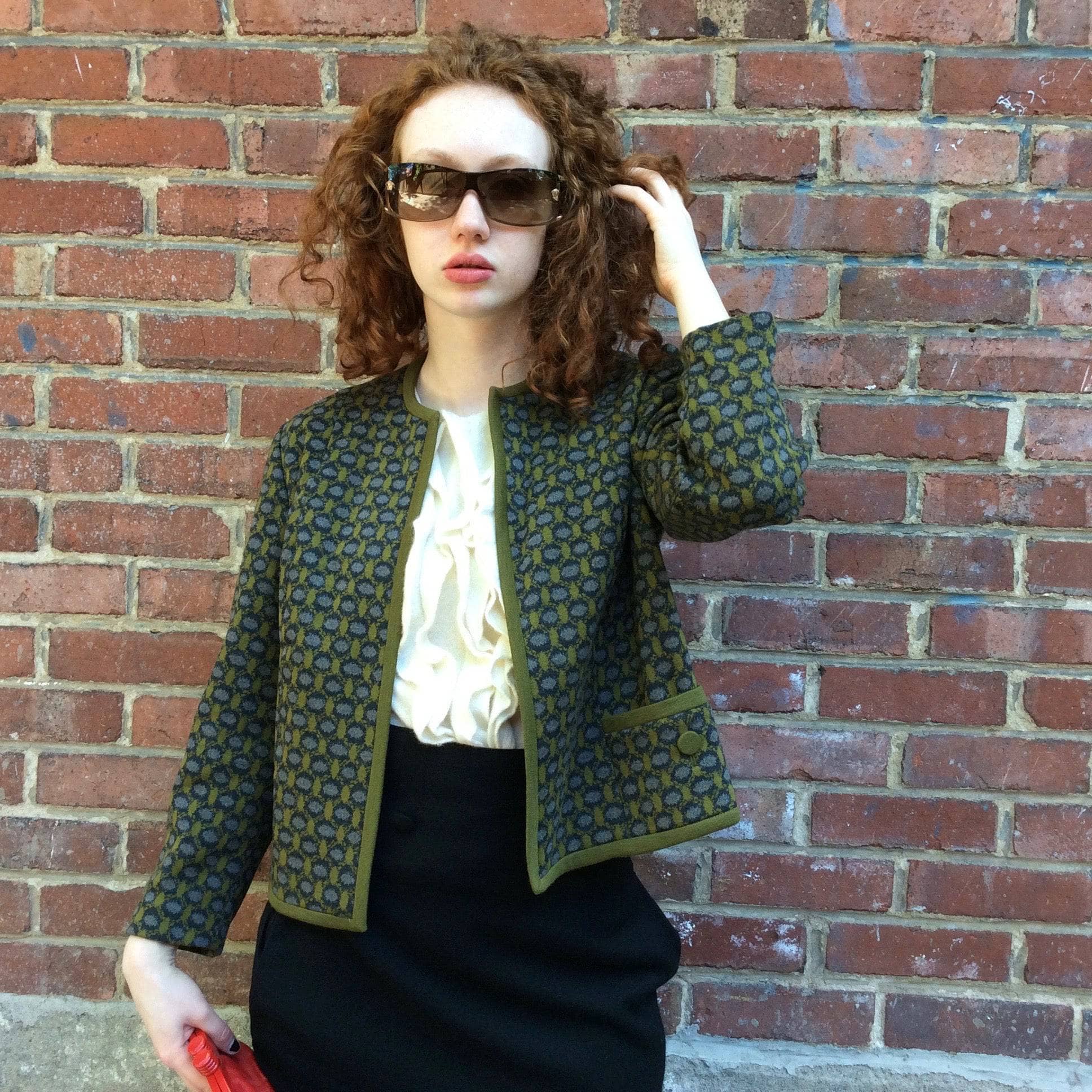 1960s Green and Grey ¾ Sleeve Boxy shape Wool Knit Blazer. Sold by bohemevintage.com Montréal