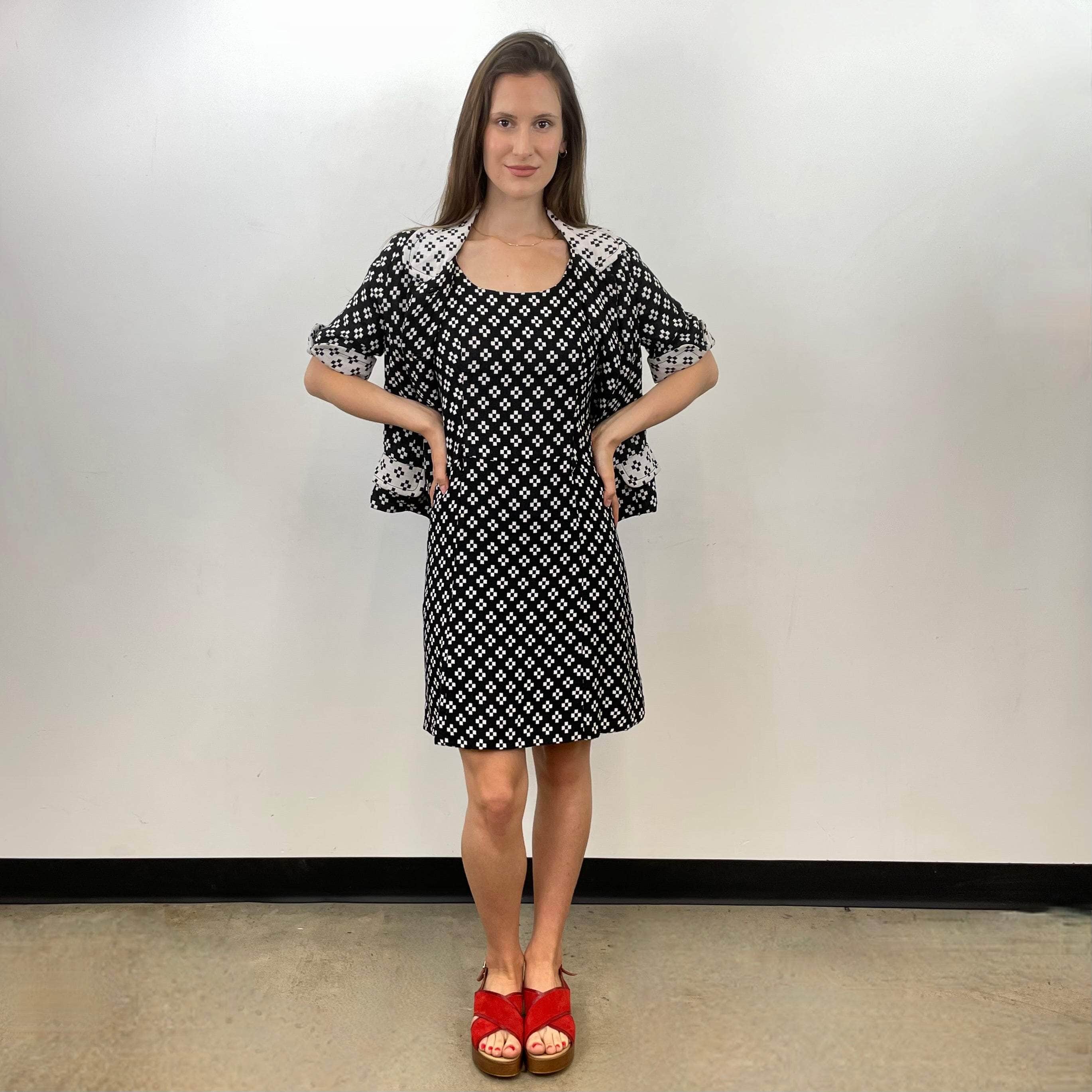 1960s Holt Renfrew Black and White Dress and Blazer Set Size small Sold at bohemevintage.com Montreal