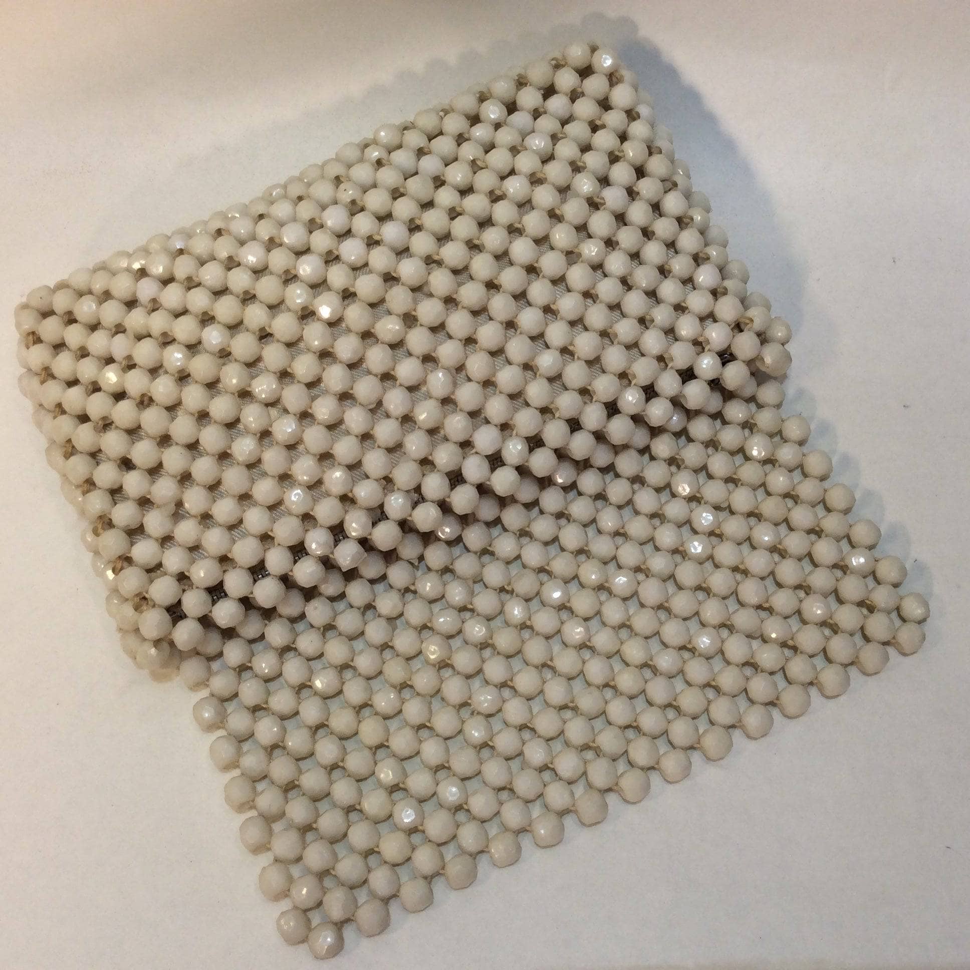 1960s White Octagonal Beaded Clutch Bag