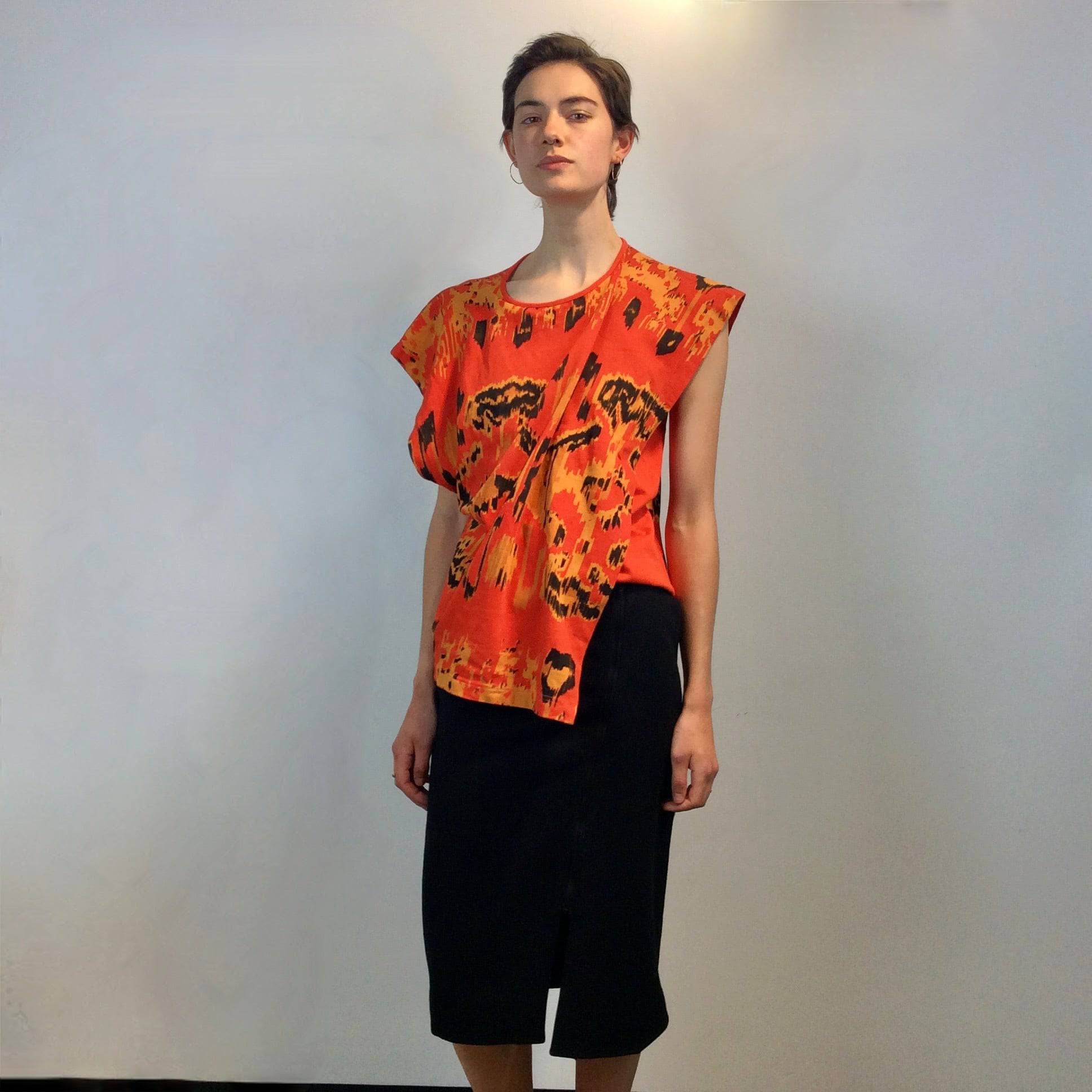 1970s-1980s Courrèges Black Cashmere and Wool Midi Pencil Skirt Size Small Sold by Boheme Vintage Montreal