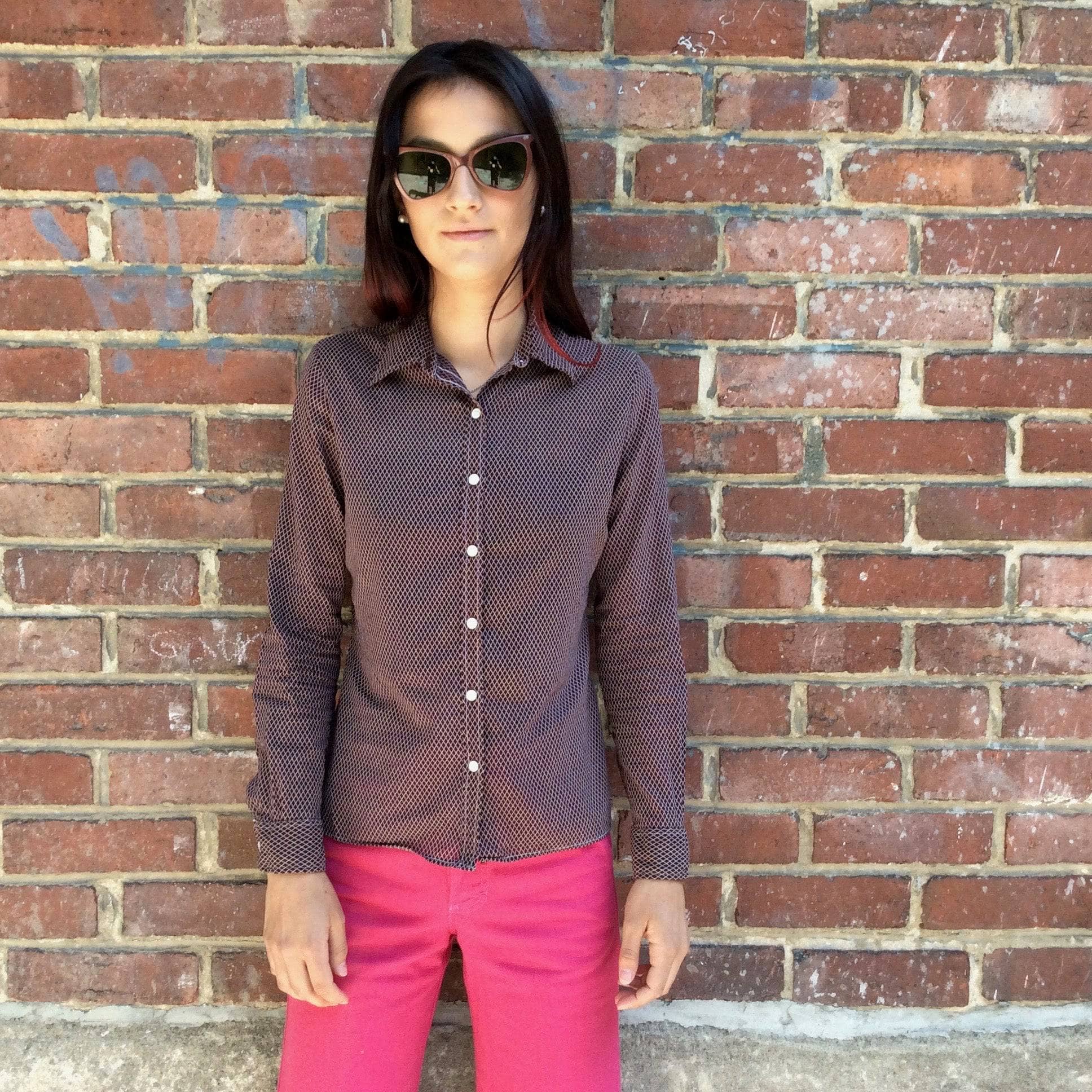 1970s Jean Cacharel Paris lightweight diamond shape printed Blouse