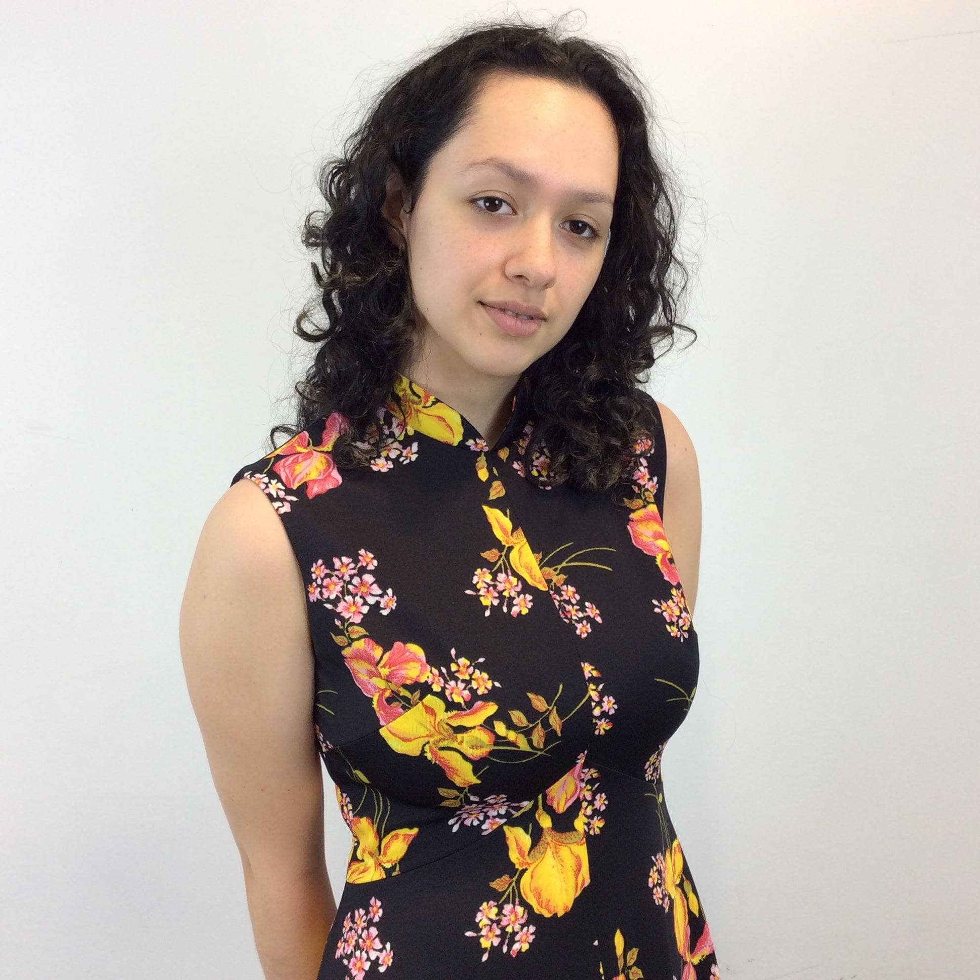 Close up view of bodice of 1970s Floral Print Fit and Flare Maxi Dress Size Medium sold by bohemevintage.com