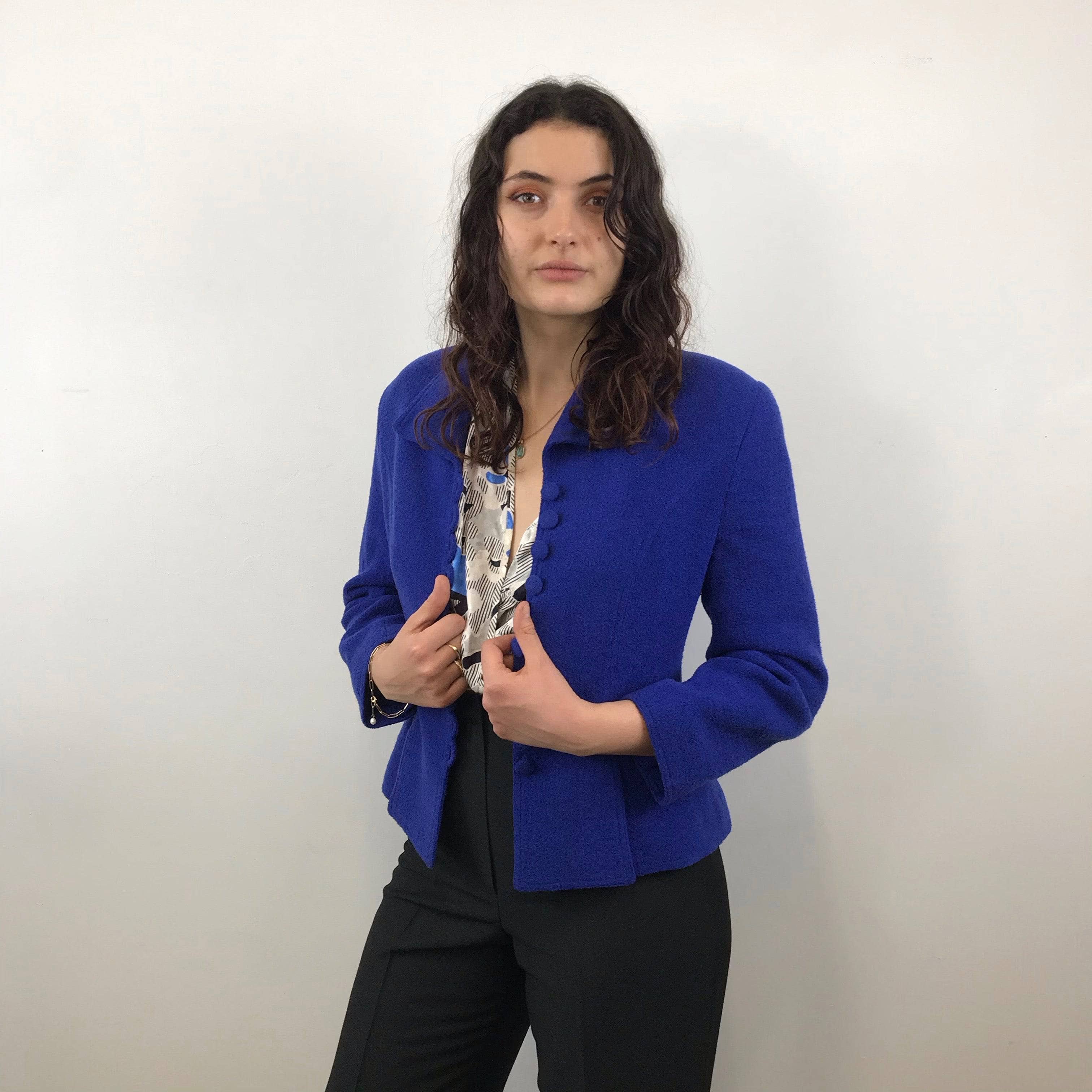 1980s/1990s Louis Féraud Boucle Wool Fitted Blazer  Size Medium sold by bohemevintage.com