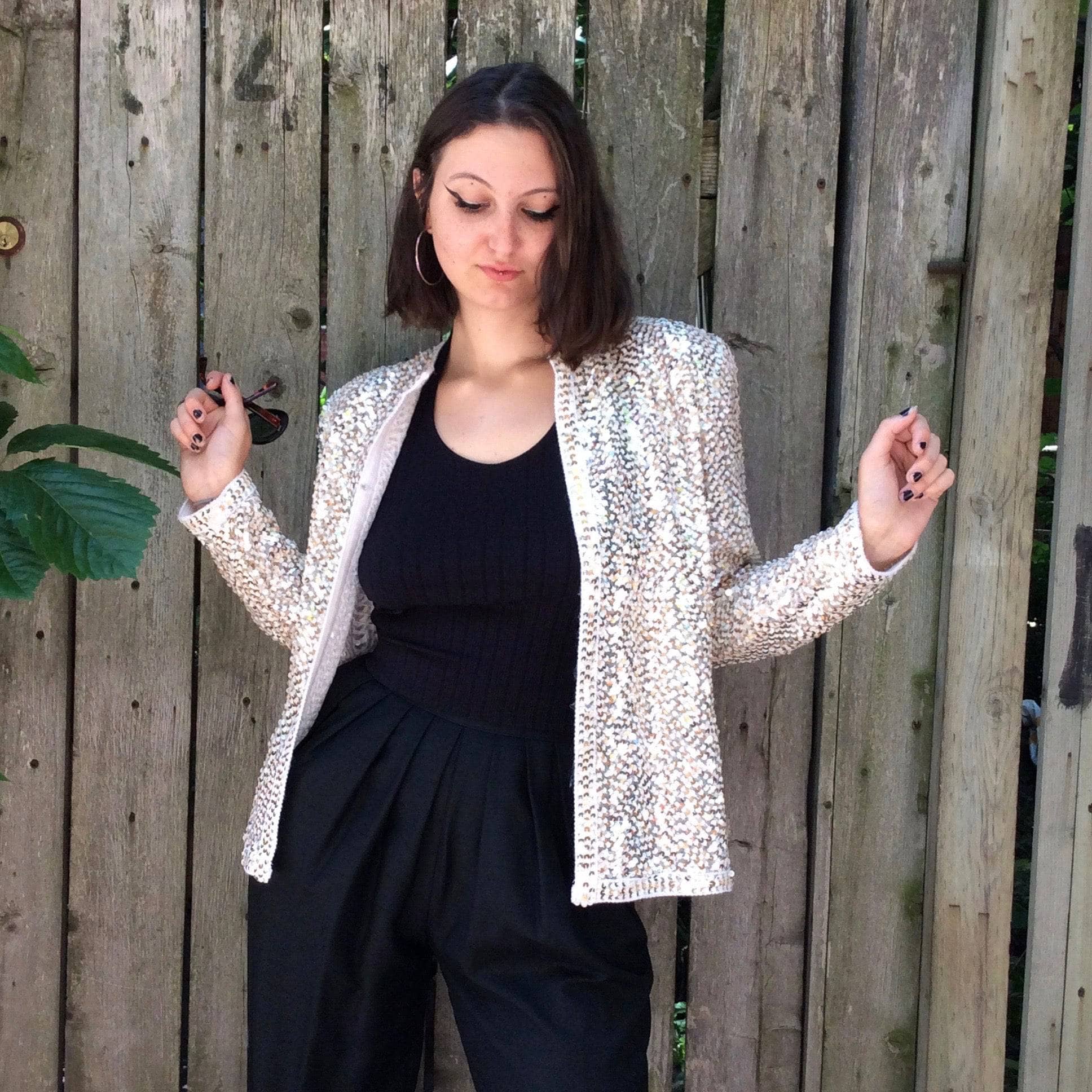1980s/1990s Silver and Gold Sequin Short Jacket Size Medium, sold by bohemevintage.com Montreal