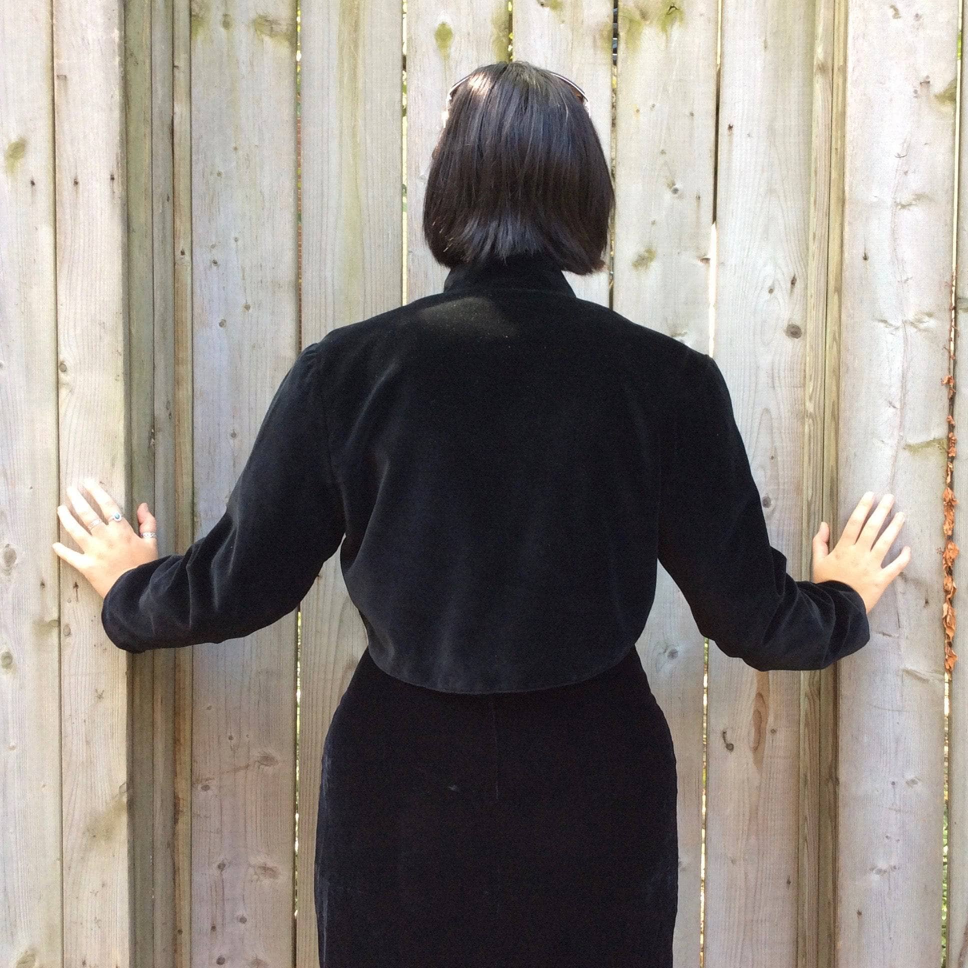 Back view of 1980s Black Velvet Bolero Jacket size Medium sold by bohemevintage.com