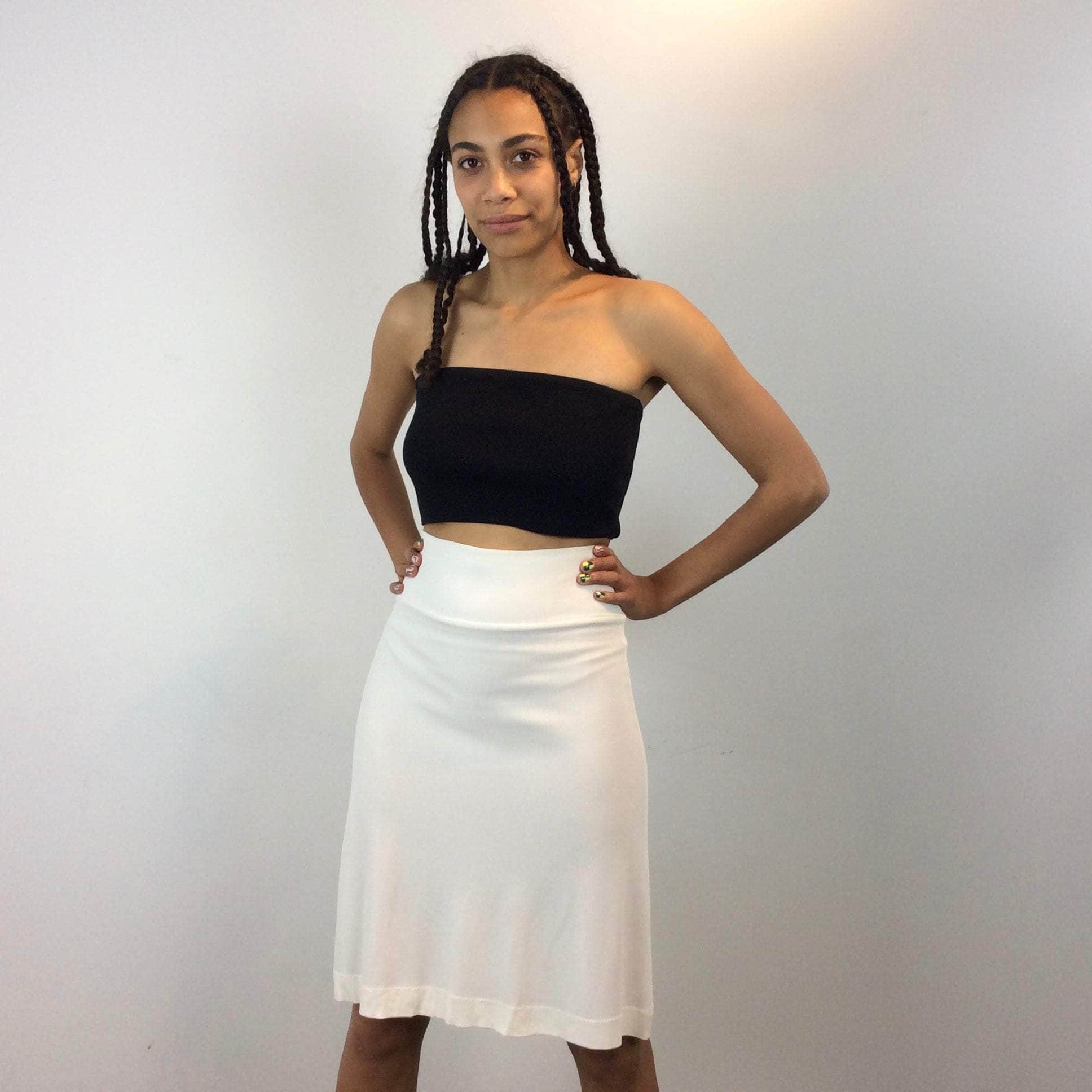 Vintage Y2K 1990s-2000s Marie Saint Pierre White Jersey Skirt. Sold by Bohème Vintage - Montreal.