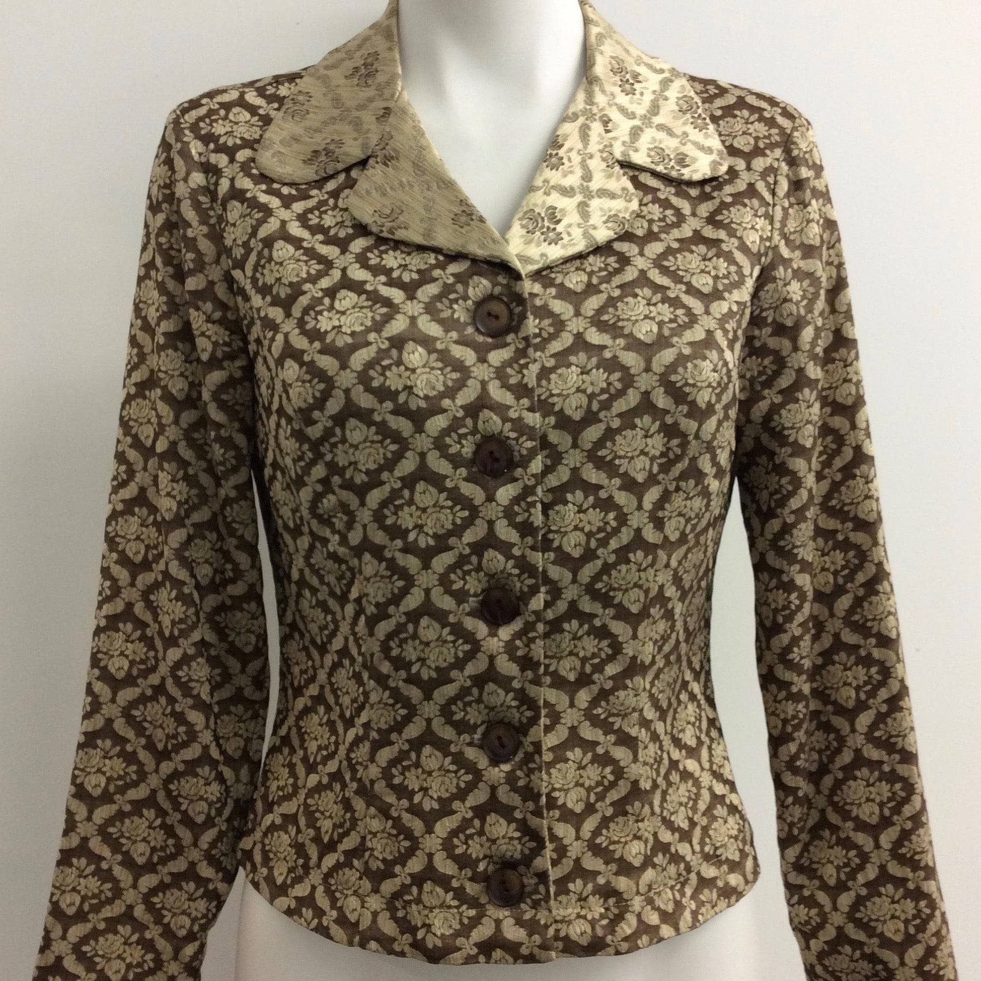 1990s "BARBEAU Montréal" White Cotton Brocade Double Breasted Blazer size Small, sold by bohemevintage.com Montreal