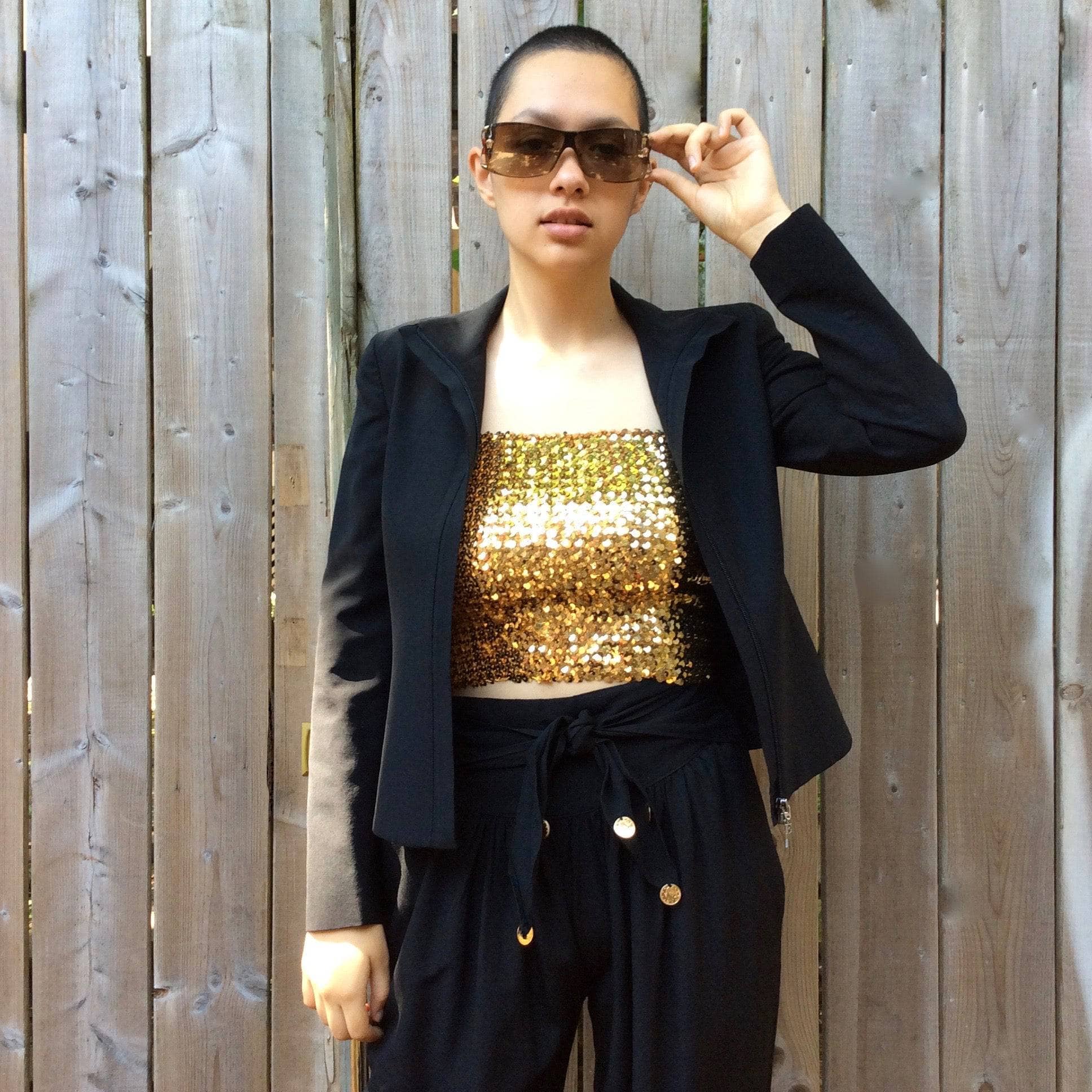 2000s Emporio Armani Black Zip-Up Blazer size Small, sold by bohemevintage.com Montreal