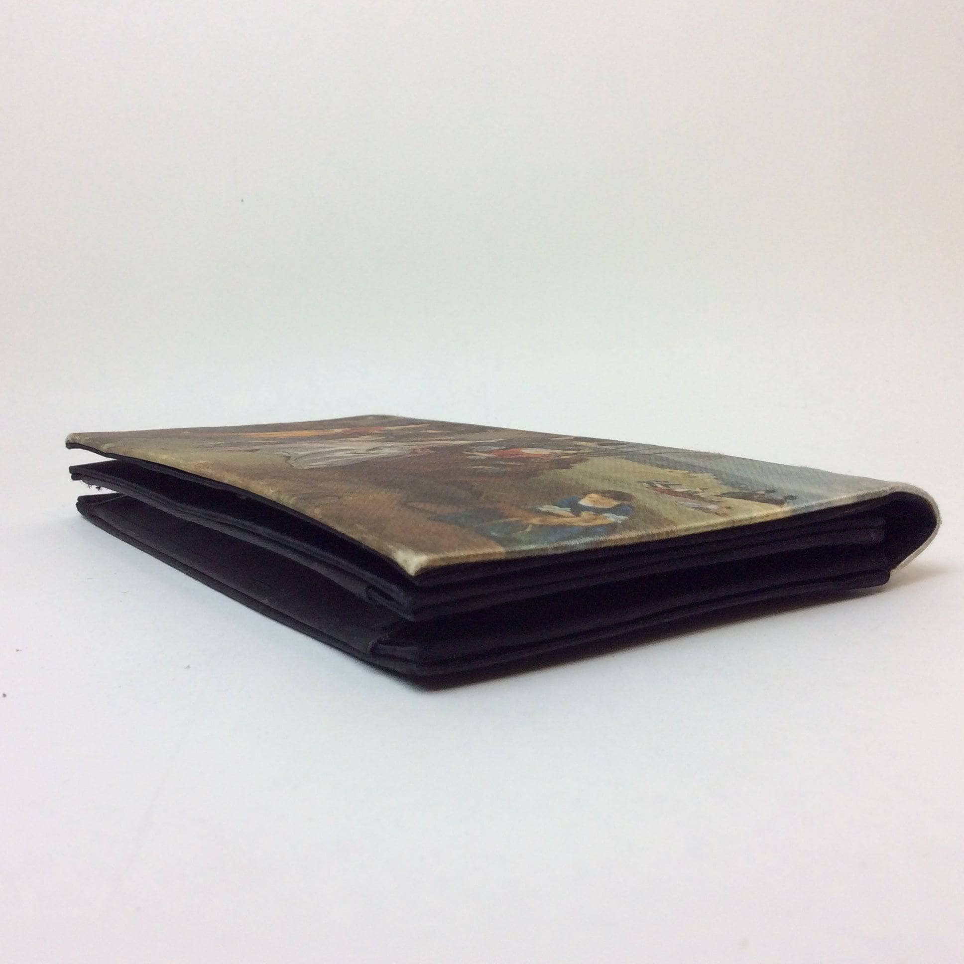 Black Satin Evening Clutch with Outdoor Royal Court Scene. Sold by bohemevintage.com