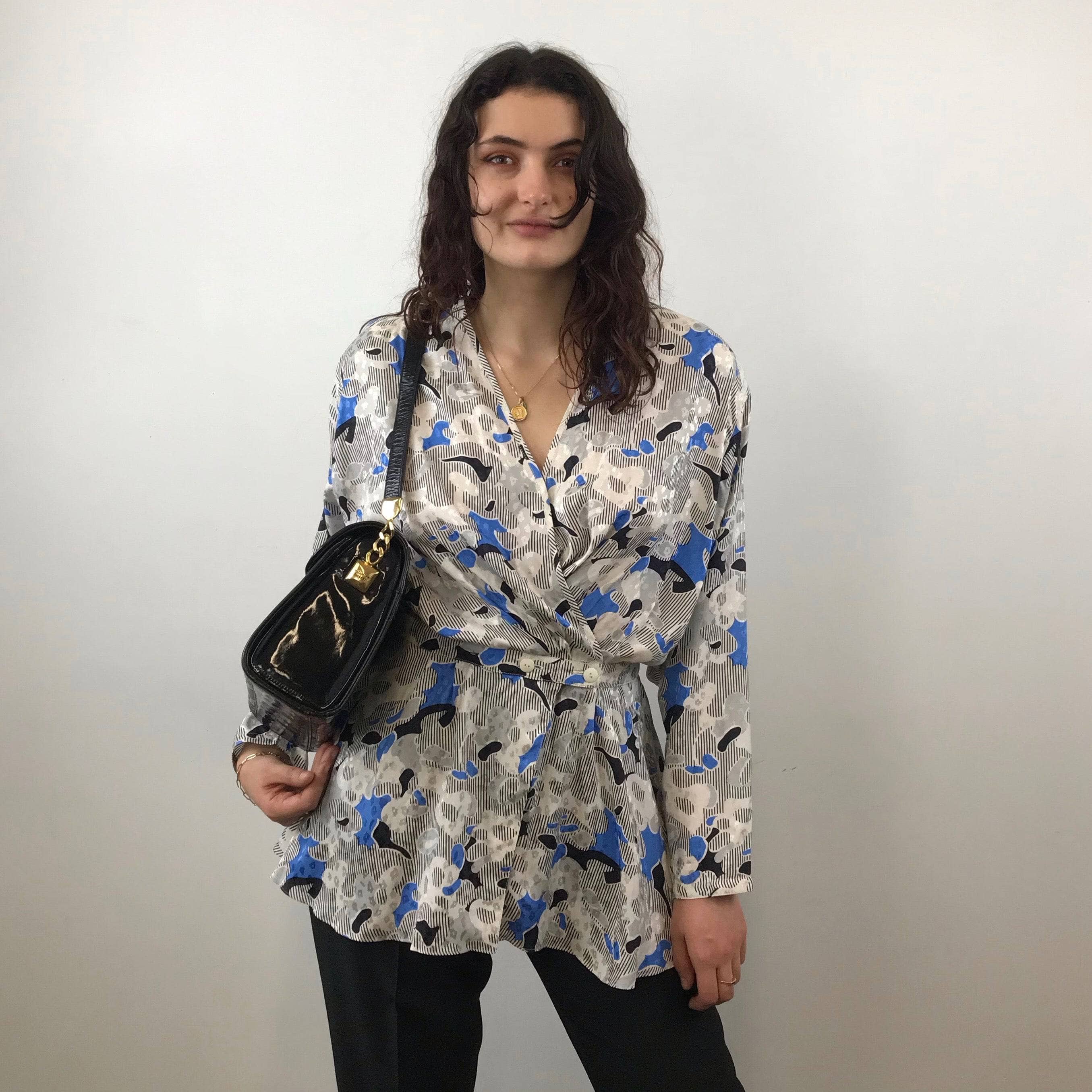 Louis Féraud Wrap Silk Peplum Tunic Blouse size Medium-Large sold by bohemevintage.com