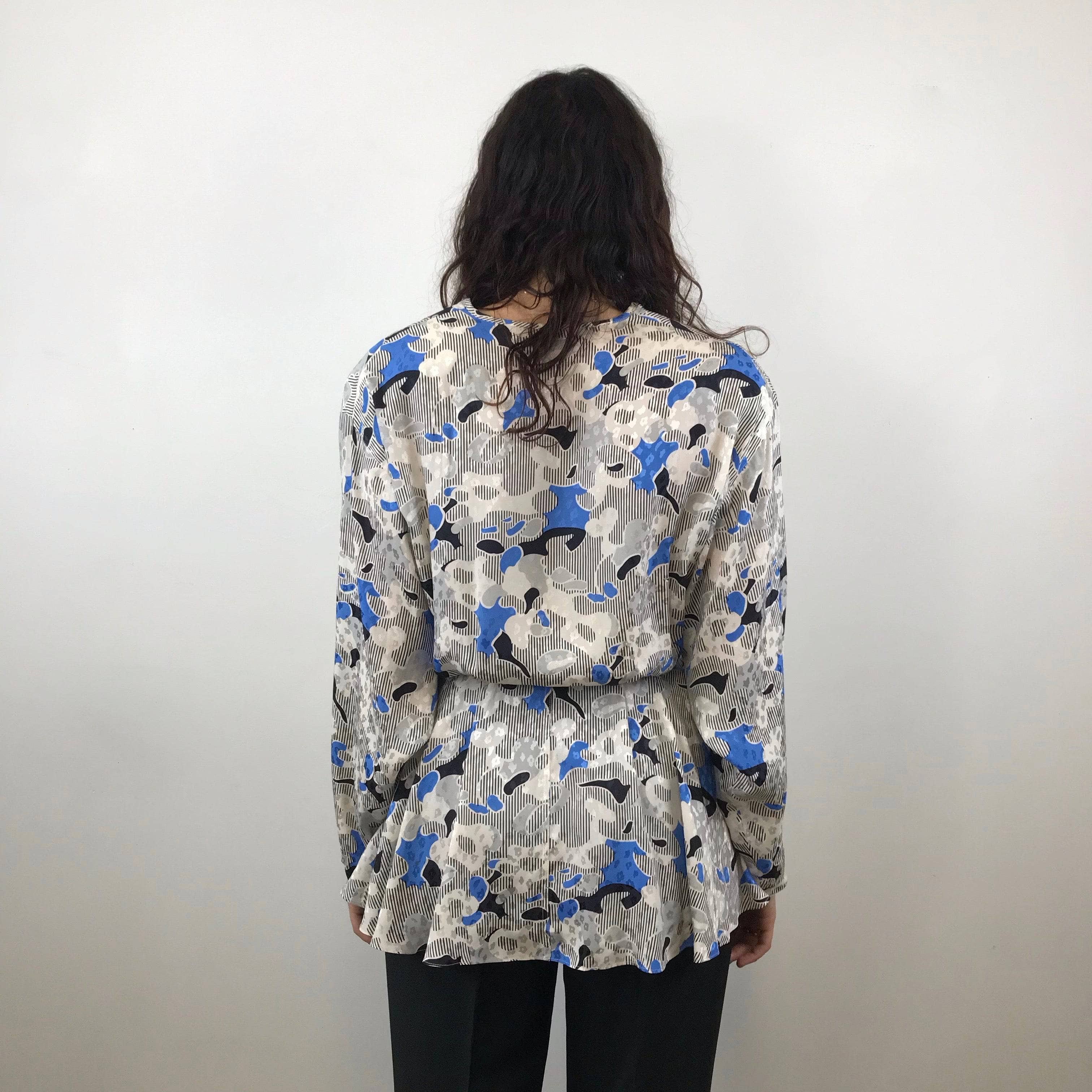 Back view of Louis Féraud Wrap Silk Peplum Tunic Blouse size Medium-Large sold by bohemevintage.com