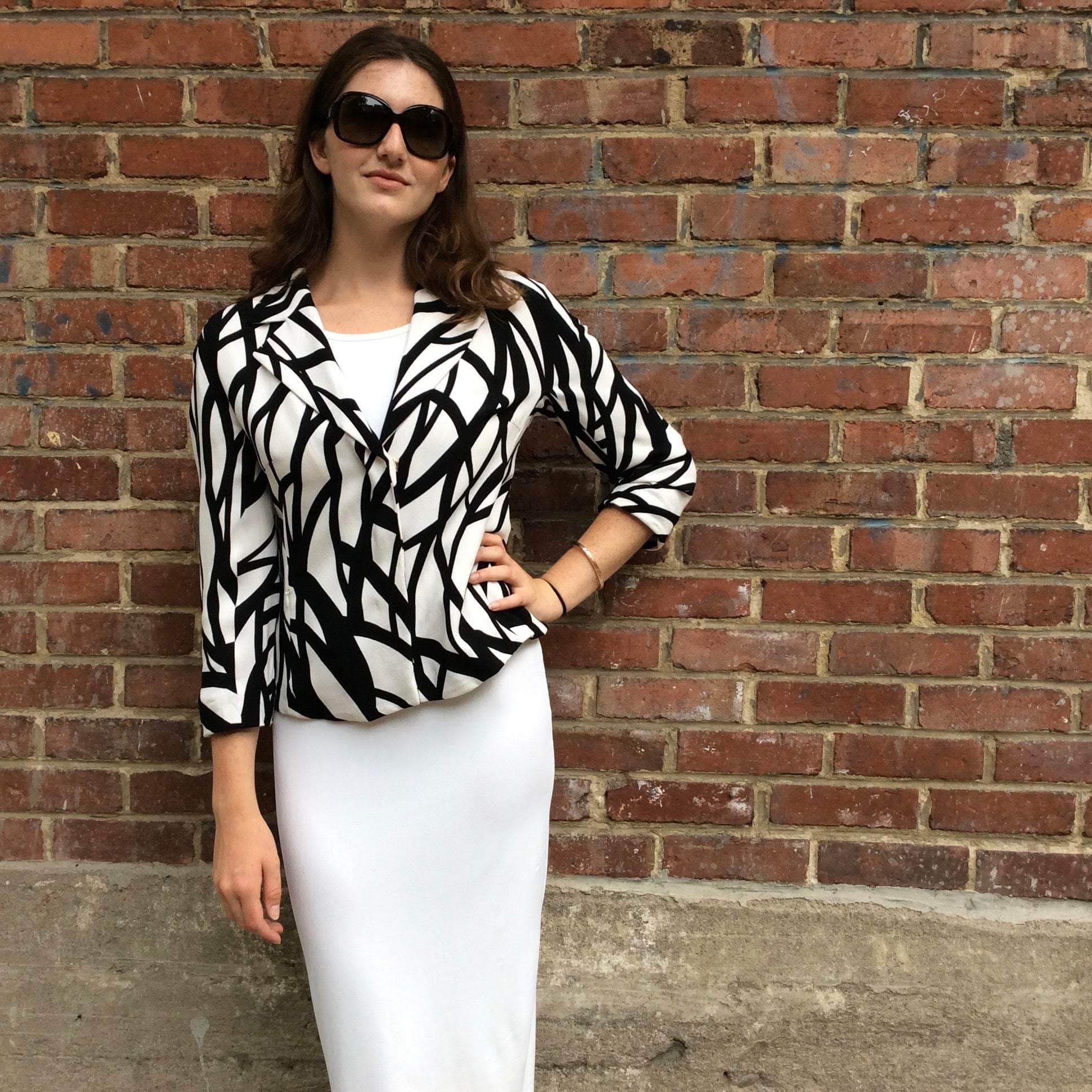 Escada Black and White Printed Blazer S-M sold by bohemevintage.com